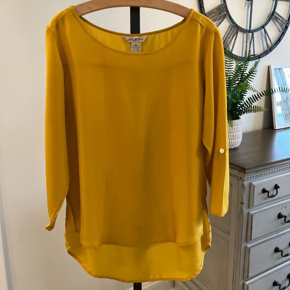 Fun & Flirt Tops - Fun & Flirt Women's 3/4 Sleeve Blouse, Size Medium, Mustard Yellow